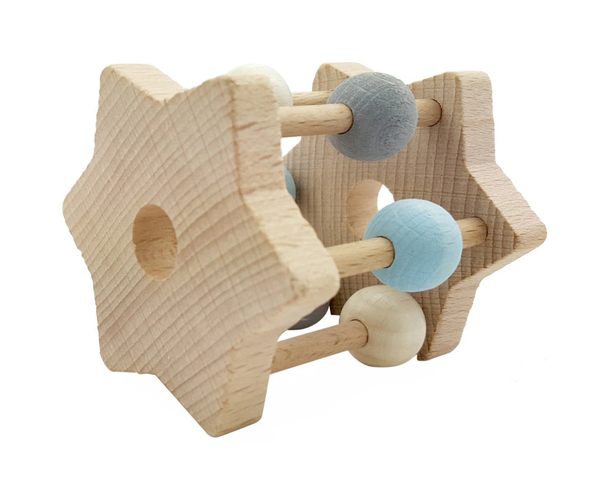 Hess Spielzeug Wooden 6.5cm Rattle Star Play Toy Baby/Infant 0m+ Natural Blue