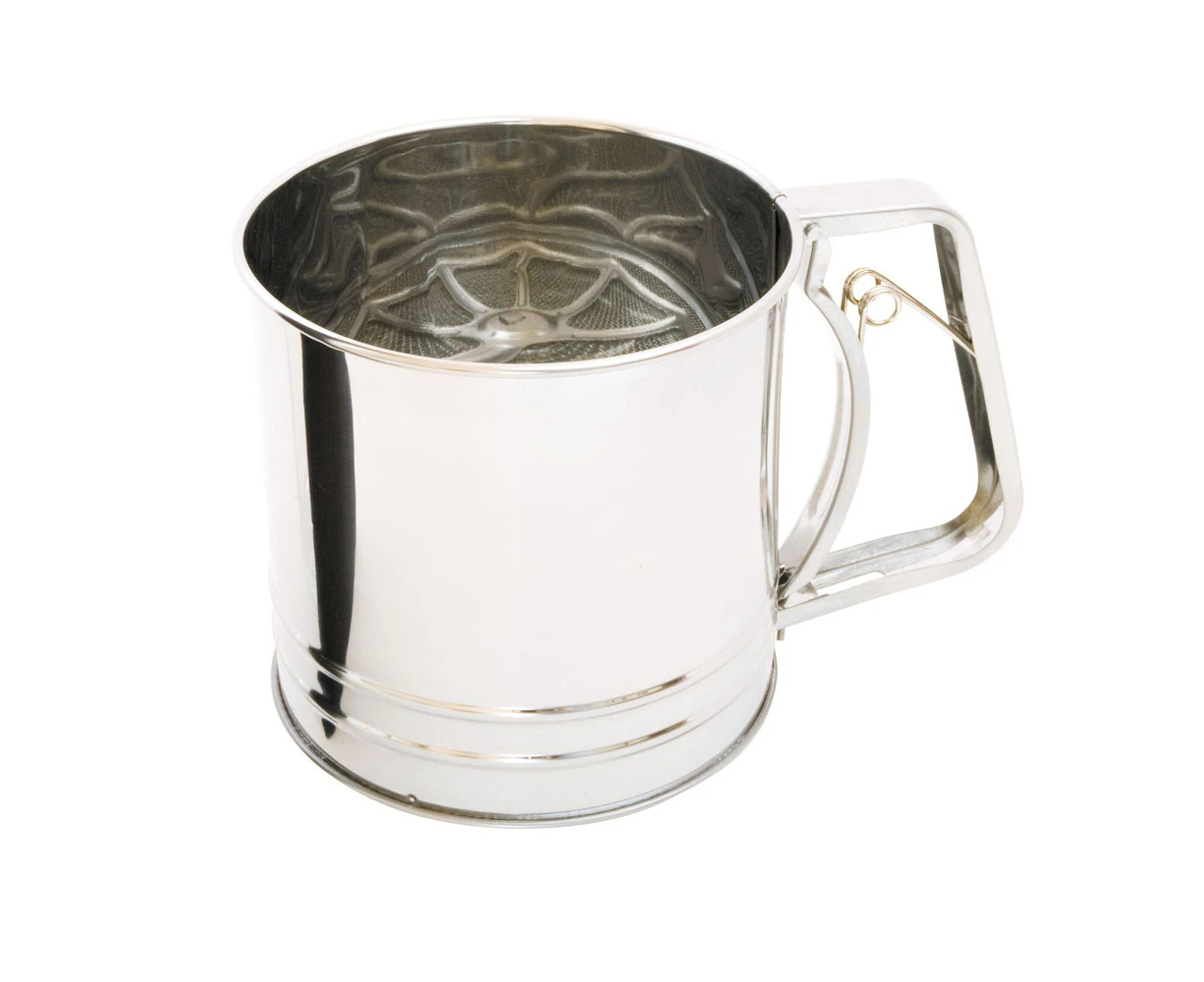 Cuisena Baking Stainless Steel 5-Cup 1.25L Flour Sifter w/ Squeeze Handle Silver