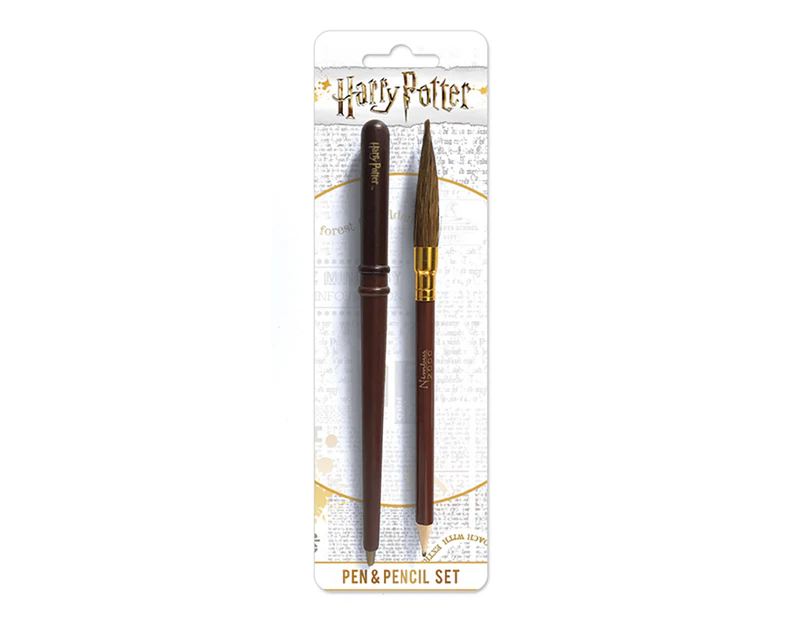 2pc Wizarding World Harry Potter Wand And Brush Themed Novelty Pen Set