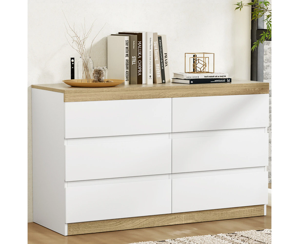 Artiss 6 Chest of Drawers - LIOR White and Oak