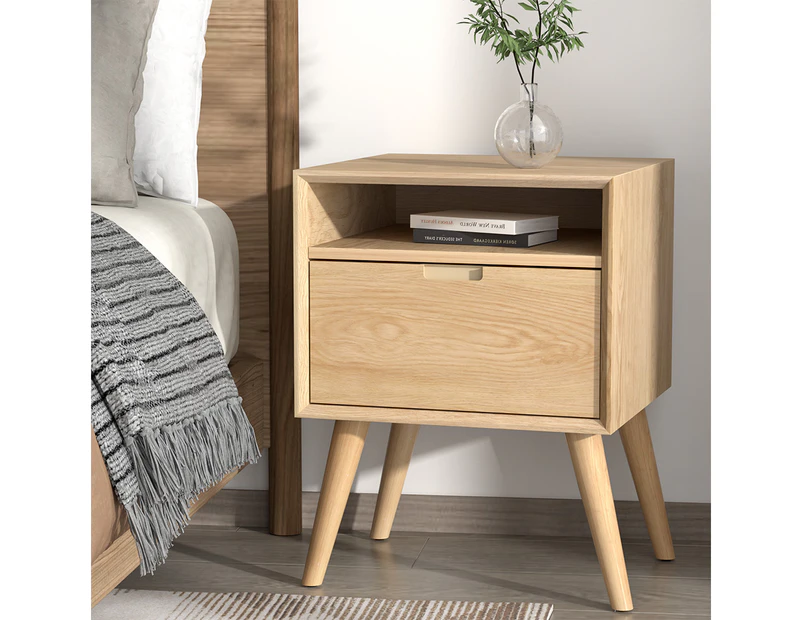 Artiss Bedside Table 1 Shelf and Drawer - GORR Pine