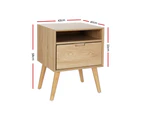 Artiss Bedside Table 1 Shelf and Drawer - GORR Pine