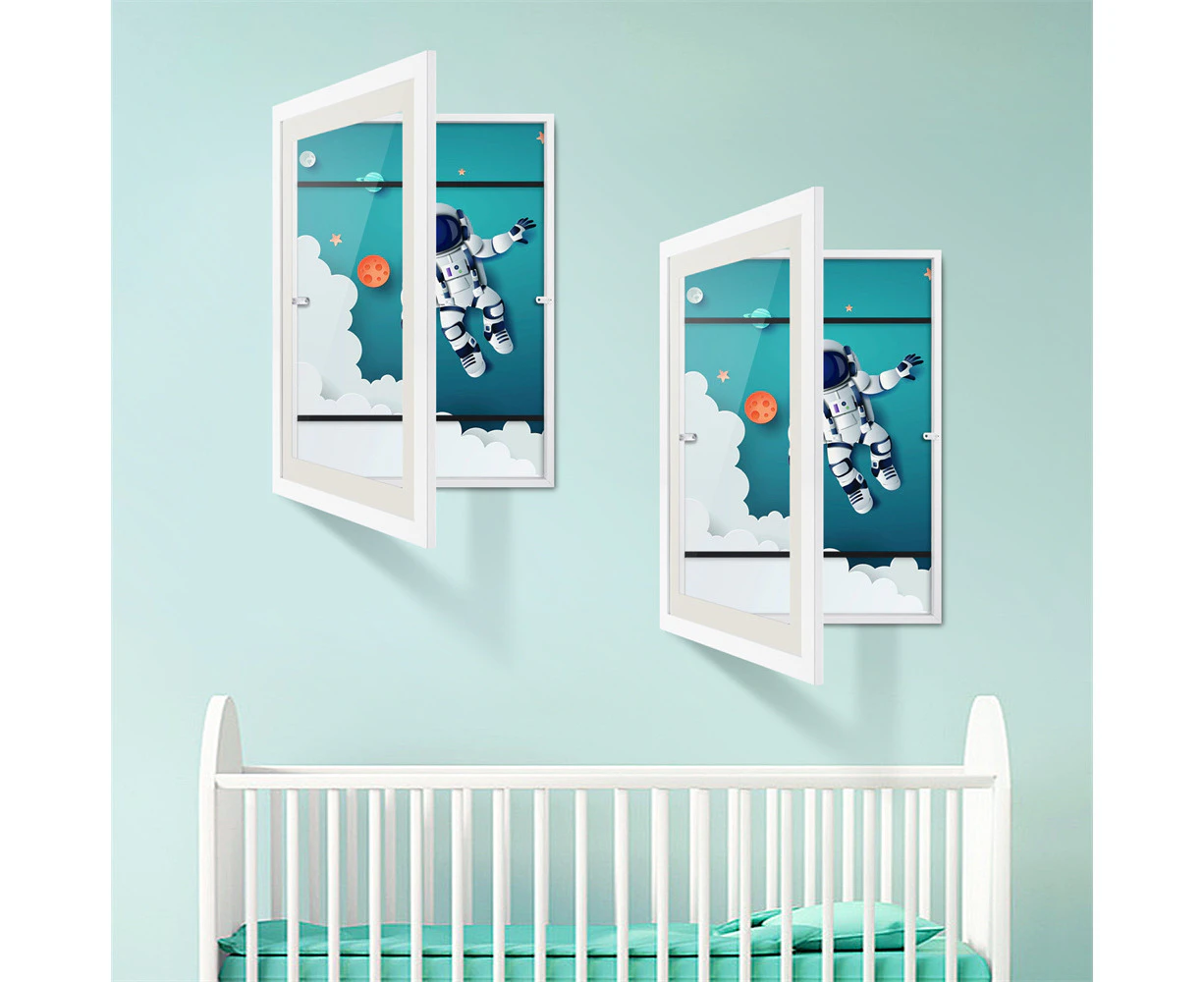 2 Piece Kids Art Frames A3 Paper Storage Wooden Frames Photo Artwork Display Frame Front Opening Hanging White