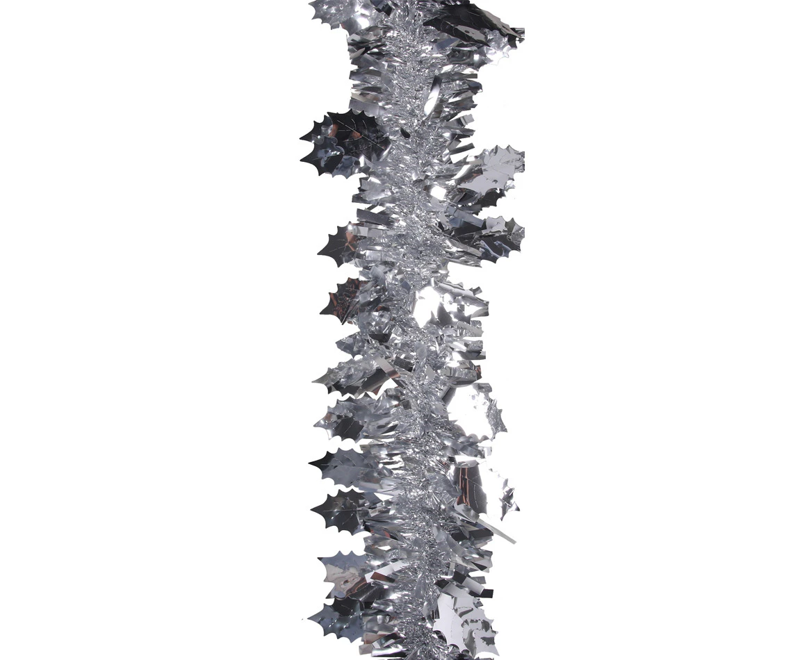 2x Luxury Christmas Tinsel Garland - Silver Holly