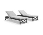 Kansas Outdoor Aluminium Sun Lounge Set on Wheels with Hugo Side Table - Outdoor Sun Lounges - Charcoal