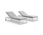 Kansas Outdoor Aluminium Sun Lounge Set on Wheels - Outdoor Sun Lounges - White