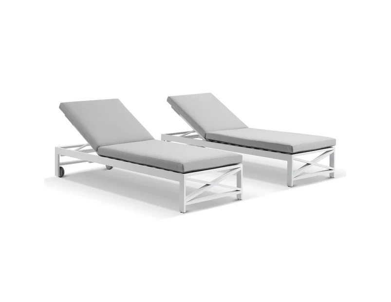 Kansas Outdoor Aluminium Sun Lounge Set on Wheels - Outdoor Sun Lounges - White