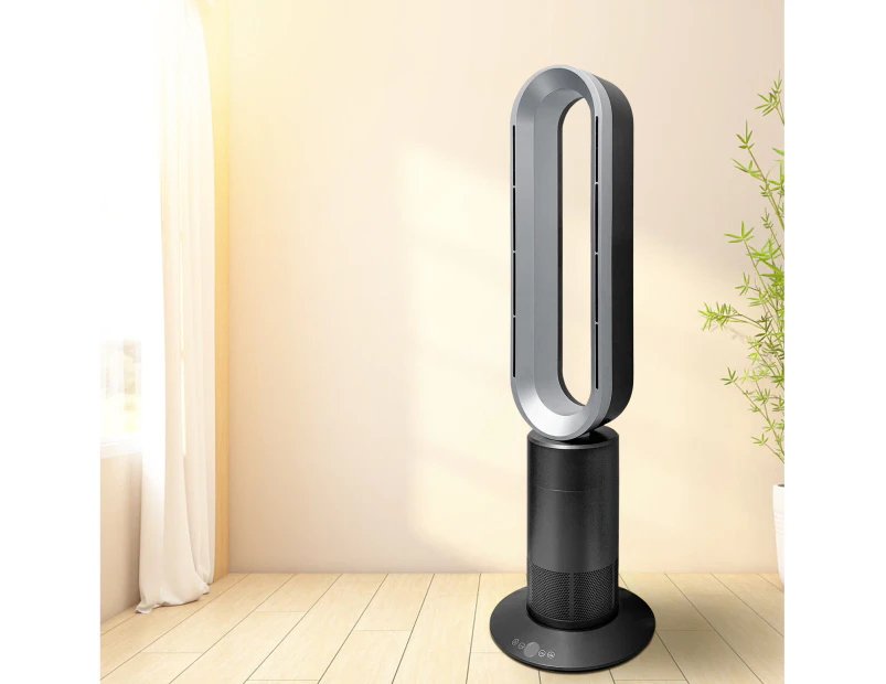 Fan heater Cooler with Filter 3-IN-1 Bladeless Heating Cooling Electric Floor Fan Timer Touch control -Black Silver