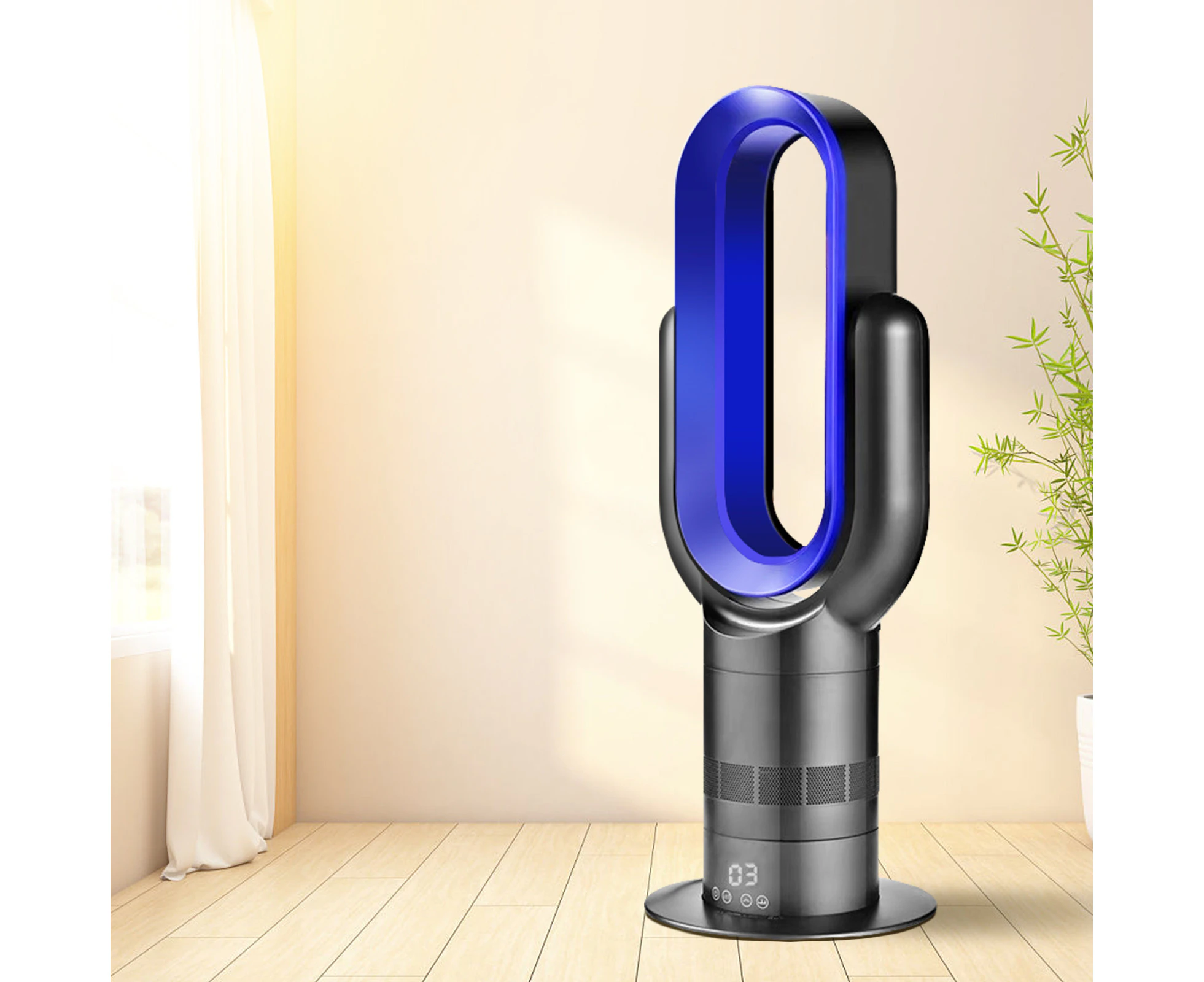 Fan heater Cooler Bladeless Heating Cooling Floor Fan Timer Touch control Electric Fan Safety -Black Blue