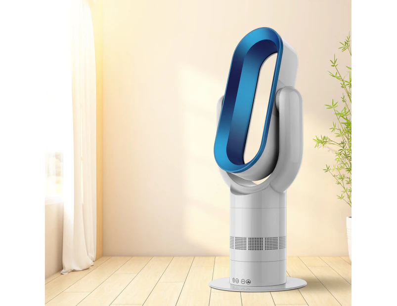Fan heater Cooler Bladeless Heating Cooling Floor Fan Timer Touch control Electric Fan Safety -White Blue