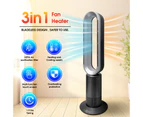 Fan heater Cooler with Filter 3-IN-1 Bladeless Heating Cooling Electric Floor Fan Timer Touch control -Black Silver