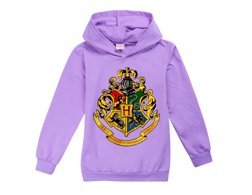 Kids Boys Girls Long Sleeve Casual Harry Potter Print Hoodie Sweatshirt Hooded Pullover T-Shirt Top - Purple