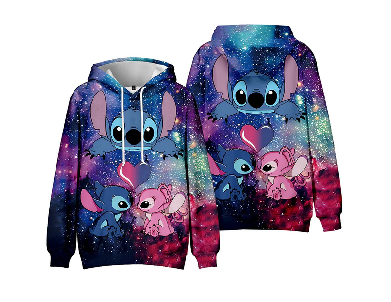 Kids Cartoon Lilo and Stitch Graphic Print Pullover Sweatshirt Hooded Hoodies for Boys Girls - D