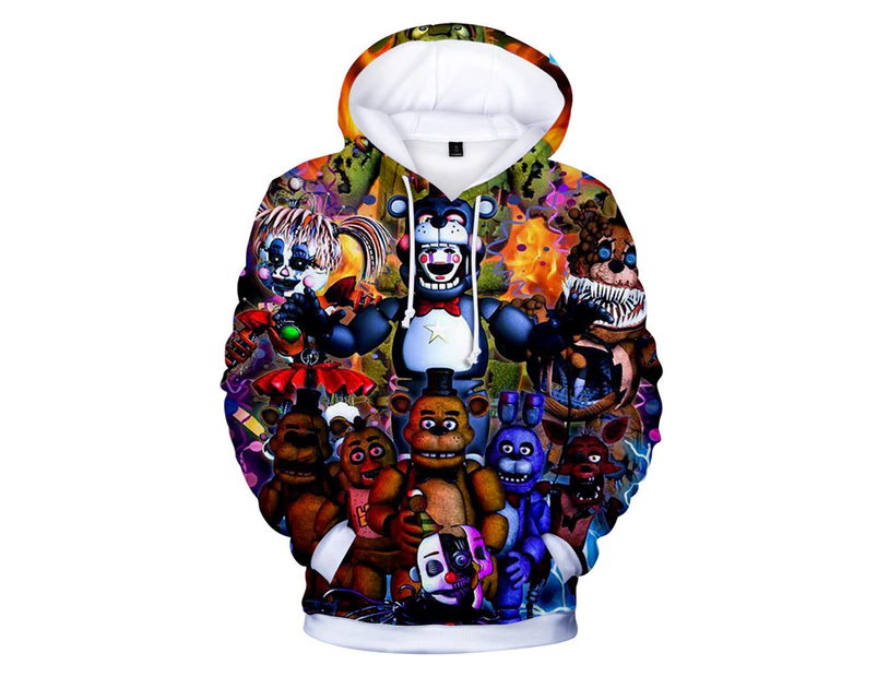 Boys Girls Unisex Game FNAF Five Nights at Freddy's Themed 3D Graphic Printed Loose Baggy Drawstring Hoodies Sweatshirts Pullovers - C