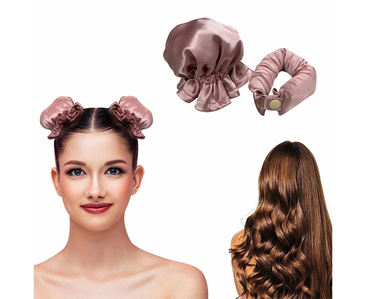 Heatless Hair Curler Bun Bons Rollers with Cap - Pink