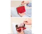 Simple Women's Mini Wallet Short Coin Purse Tri-fold Wallet Money Bag Ladies (with Zipper and Kiss Lock)-Pink