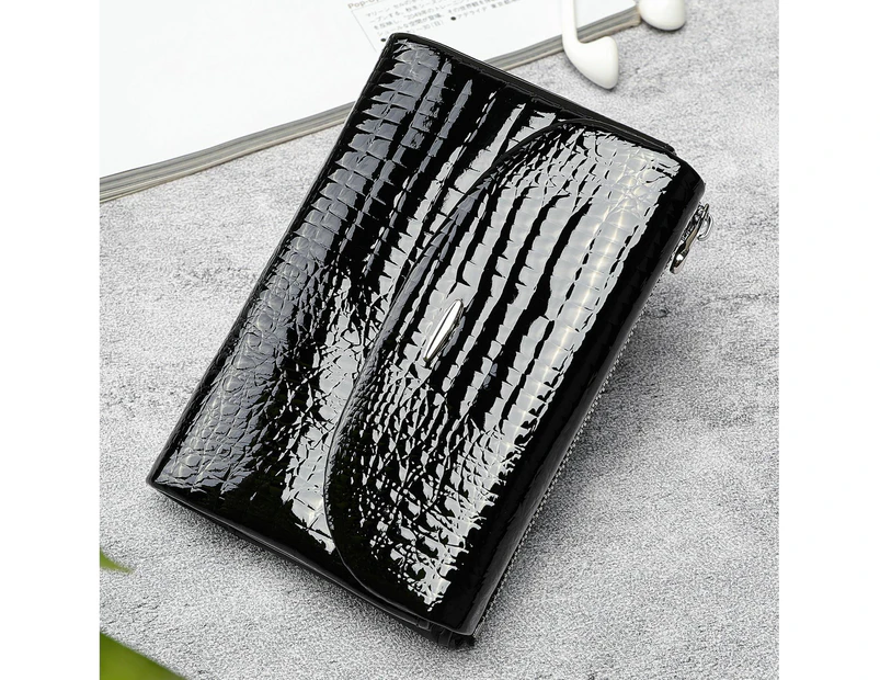 Small Wallet for Women Leather Womens Wallet Cute Compact Bifold Wallets Zipper Coin Purse ID Card Holder-black
