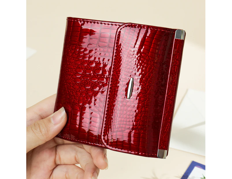 Small Wallets for Women Leather Bifold Compact Credit Card Holder with ID Window Ladies Coin Purse Coin Purse -red