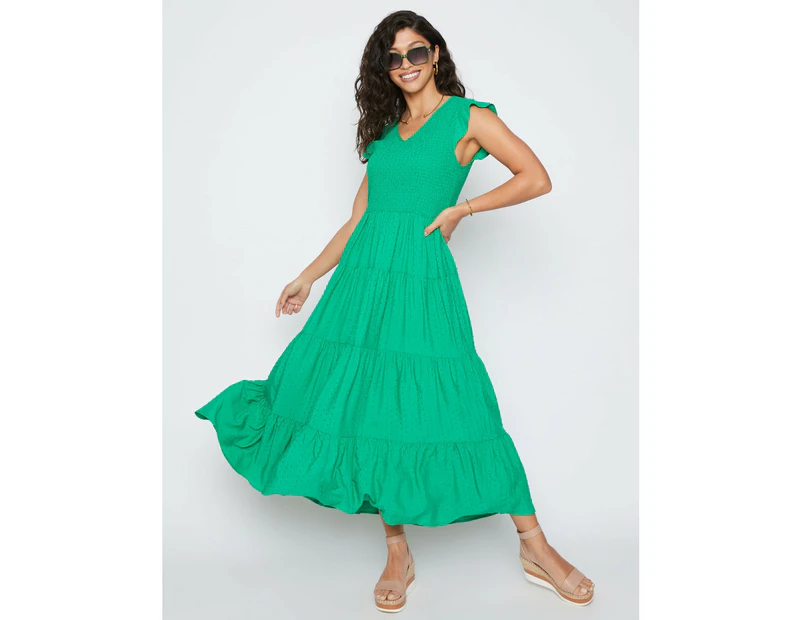 MILLERS - Womens -  Rayon Dobby Maxi Dress With Bust Shirring - Emerald