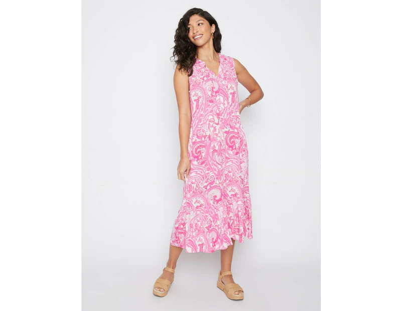 MILLERS - Womens -  Tiered Crinkle Midi Dress - Pink Pai