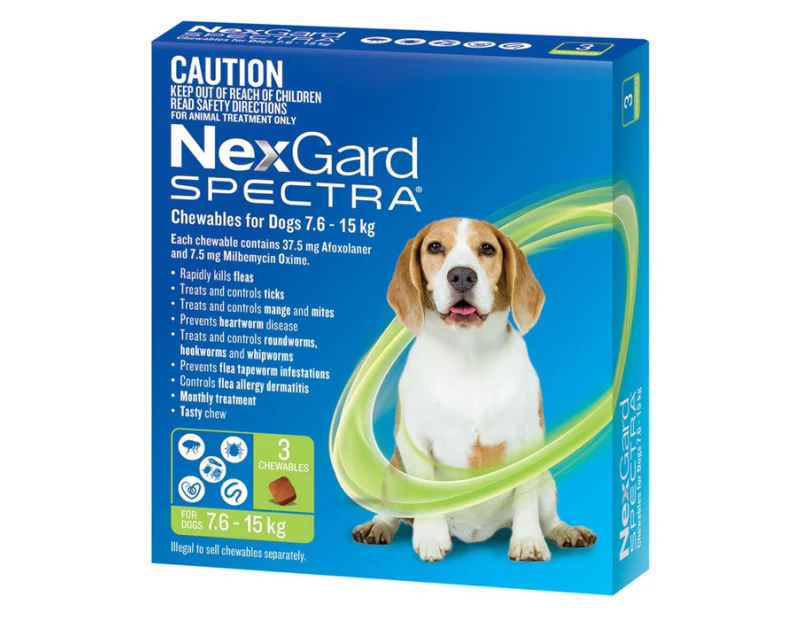 NexGard Spectra Flea, Tick & Worm Chews For Dogs 7.6-15kg 3pk
