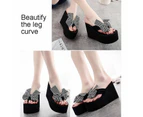 Amoretu Chunky Wedge Flip Flops 11cm Fashion Bowknot Beach Sandals-Black1