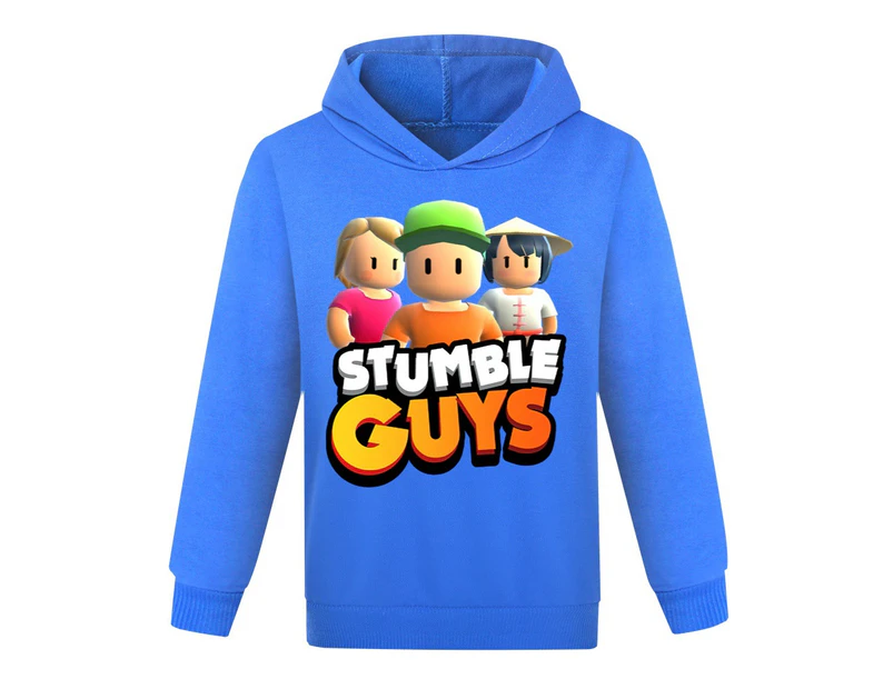Kids Boys Girls Stumble Guys Pattern Printed Hoody Hoodies Sweatshirt Pullover Hooded Top - Dark Blue