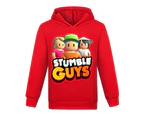 Kids Boys Girls Stumble Guys Pattern Printed Hoody Hoodies Sweatshirt Pullover Hooded Top - Red