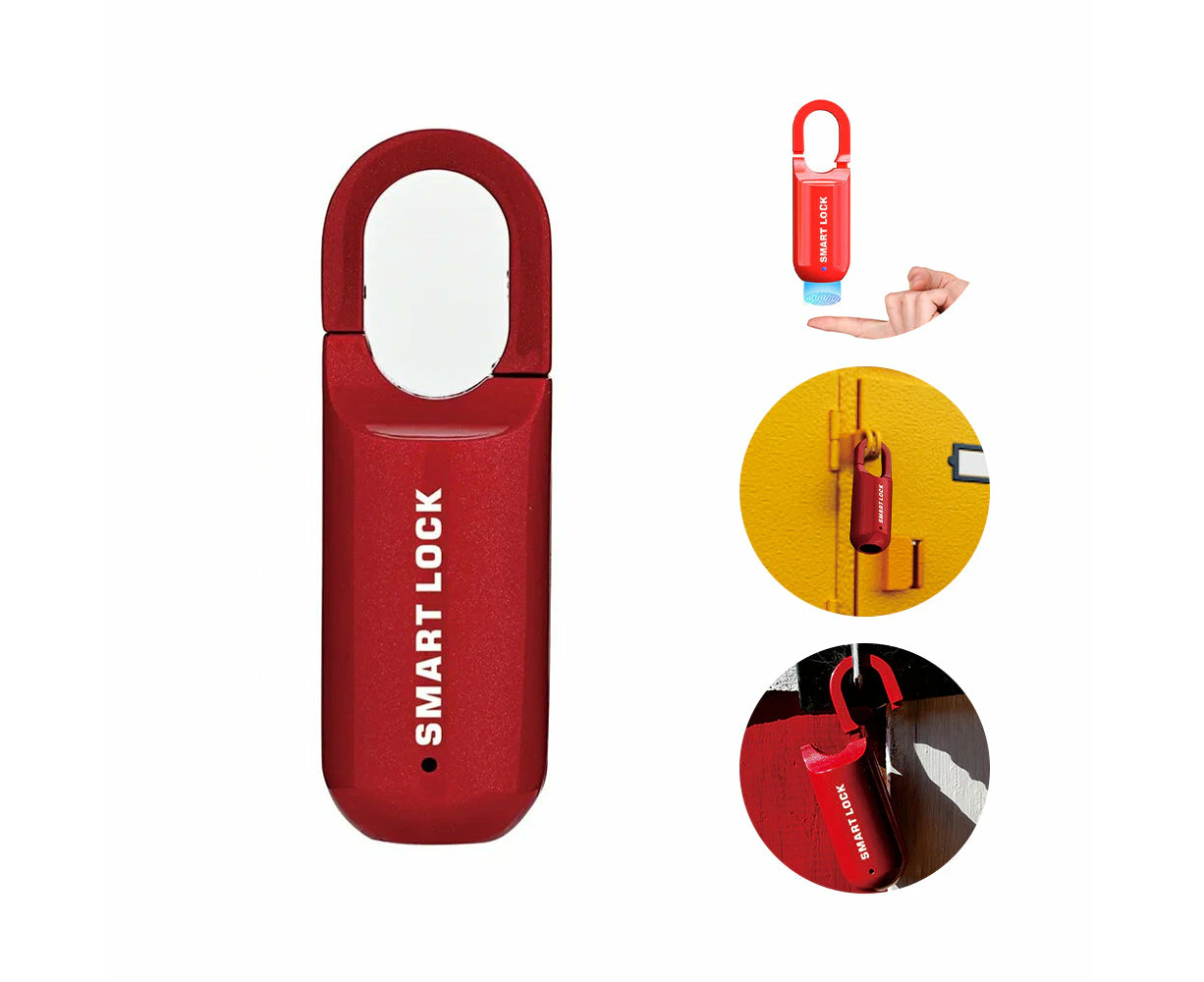 Mini Travel Keyless Padlock with Fingerprint Sensor - Red