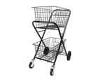 Heavy Duty Double Basket Shopping Trolley Collapsible Folding Tennis Ball Cart - Black