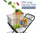 Heavy Duty Double Basket Shopping Trolley Collapsible Folding Tennis Ball Cart - Black