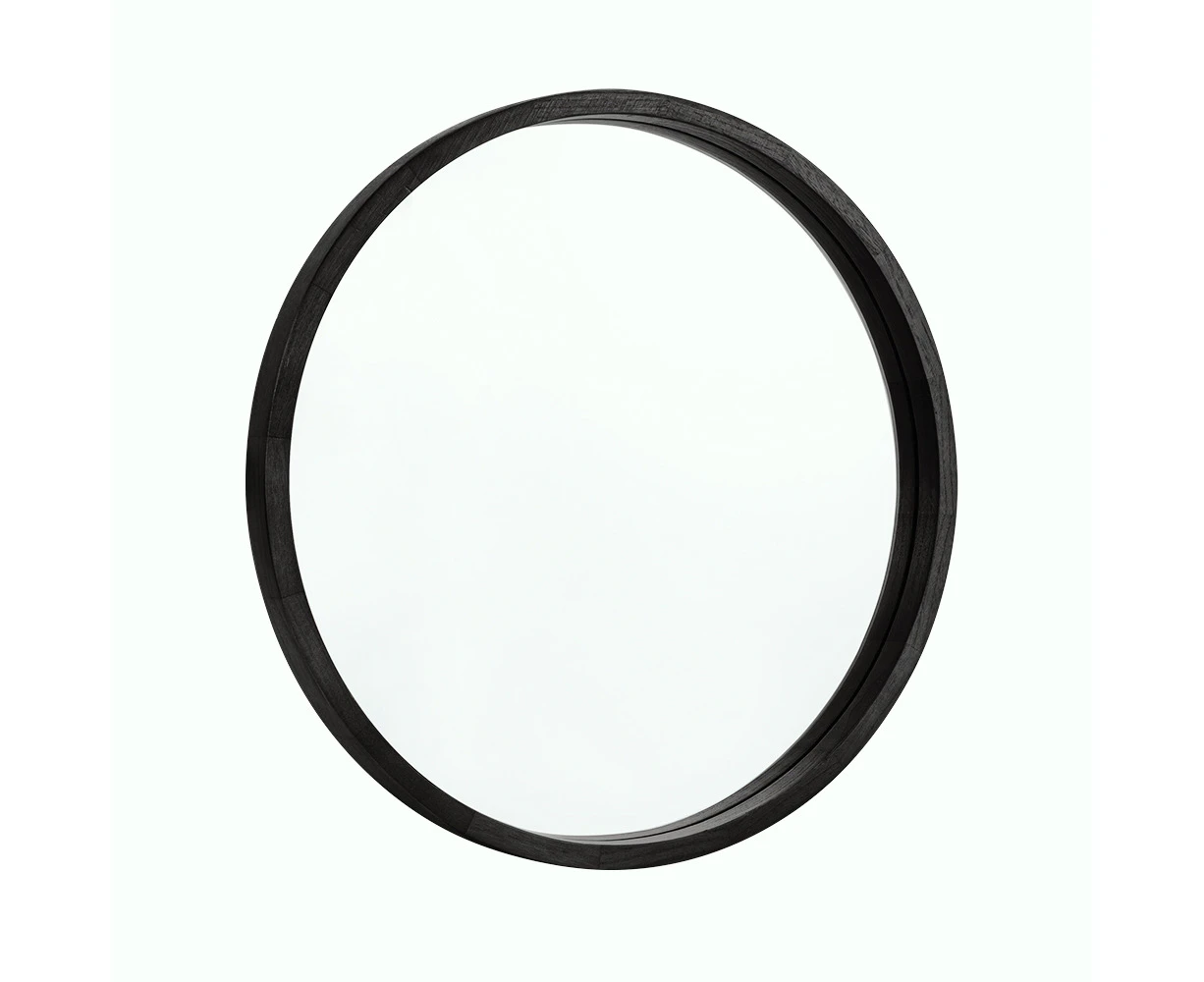 Furb Wooden Wall Mirrors Round Makeup Mirror Bathroom Home Decor 60CM Black