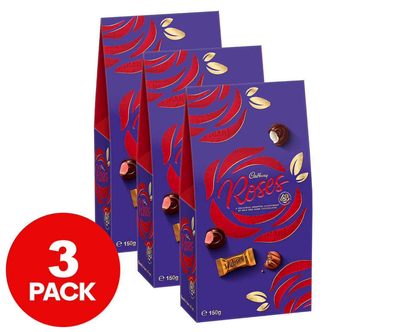 3 x Cadbury Roses Gift Pouch 150g