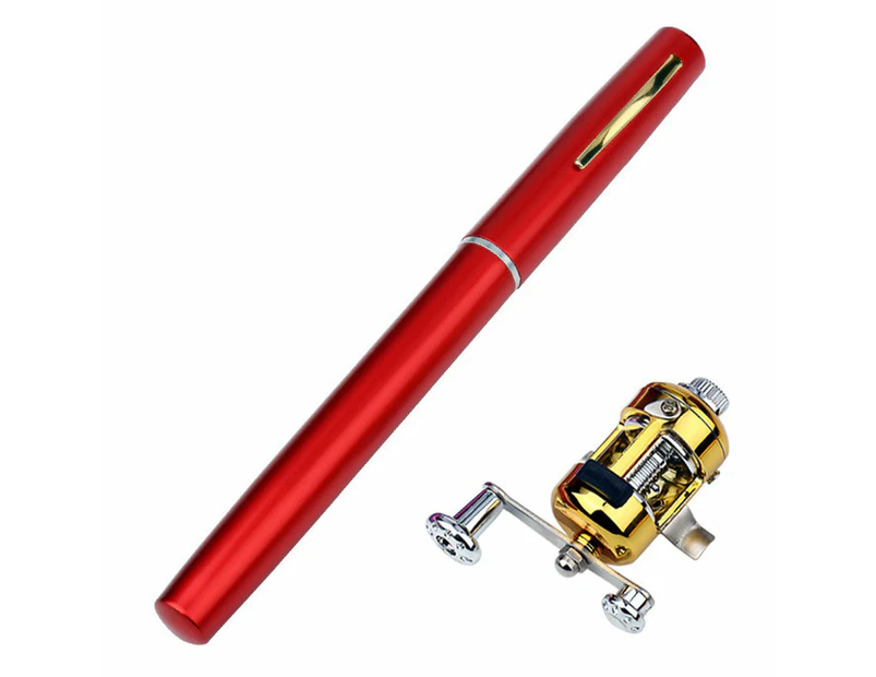 Mini Portable Pocket Pen Telescopic Fishing Rod Kit - Red