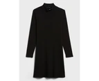 Ribbed Mock-Neck Mini Dress Black