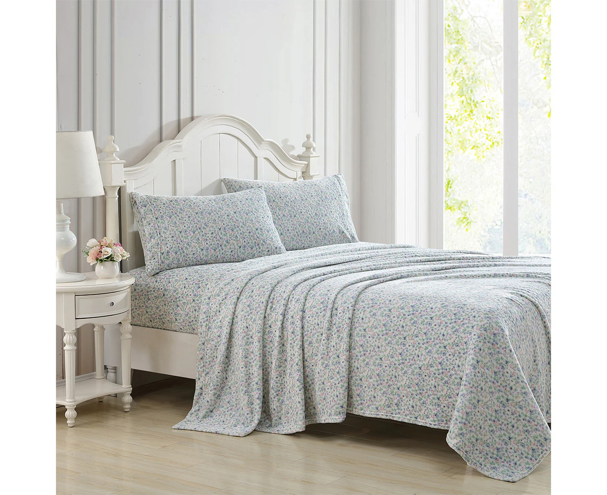 Laura Ashley Emogene Flannel Fleece Sheet/Pillowcase Bedding Set Heather - Heather