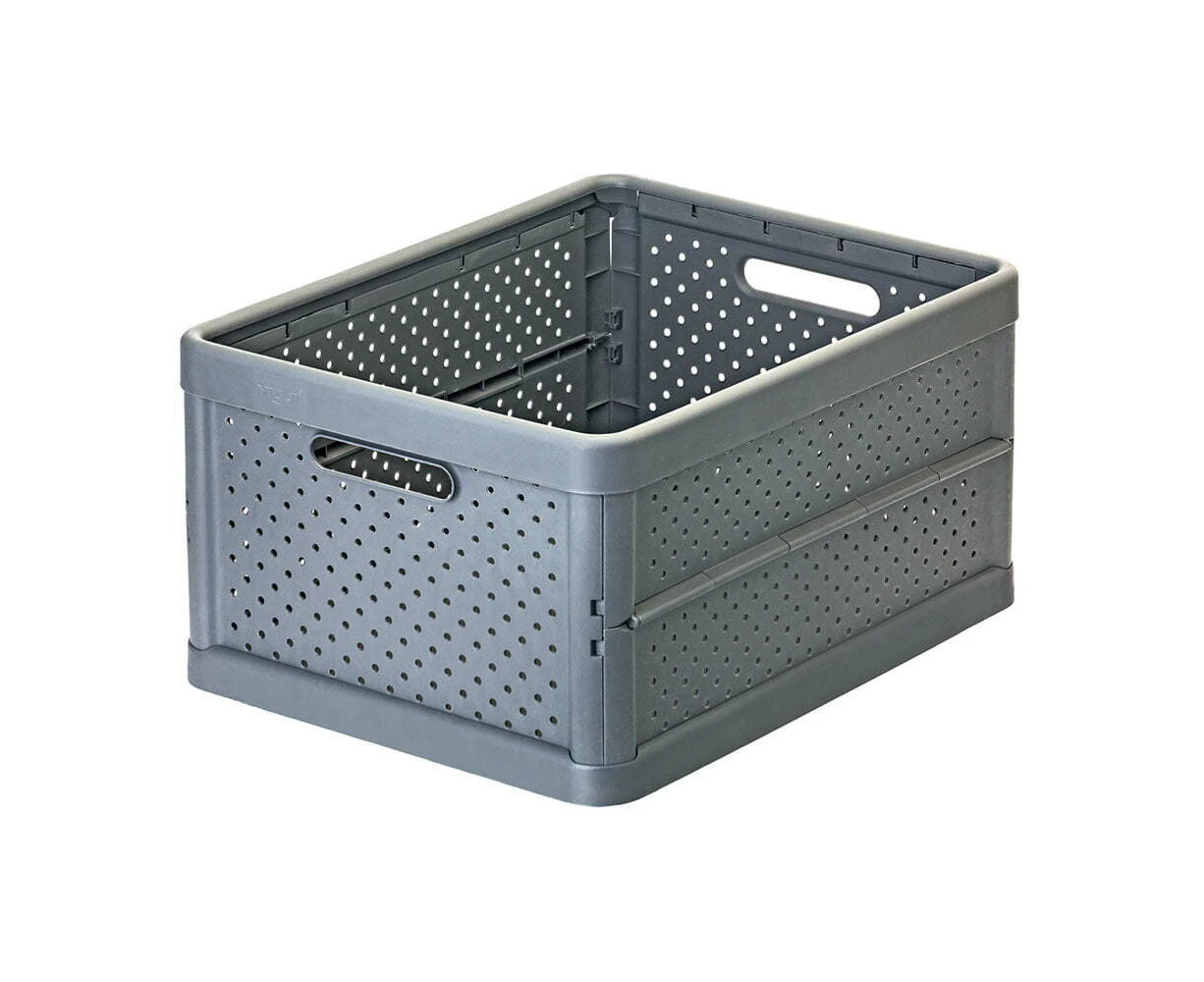 Vigar Compact 32L Plastic Foldable Crate Home Basket Storage Tray Charcoal Black