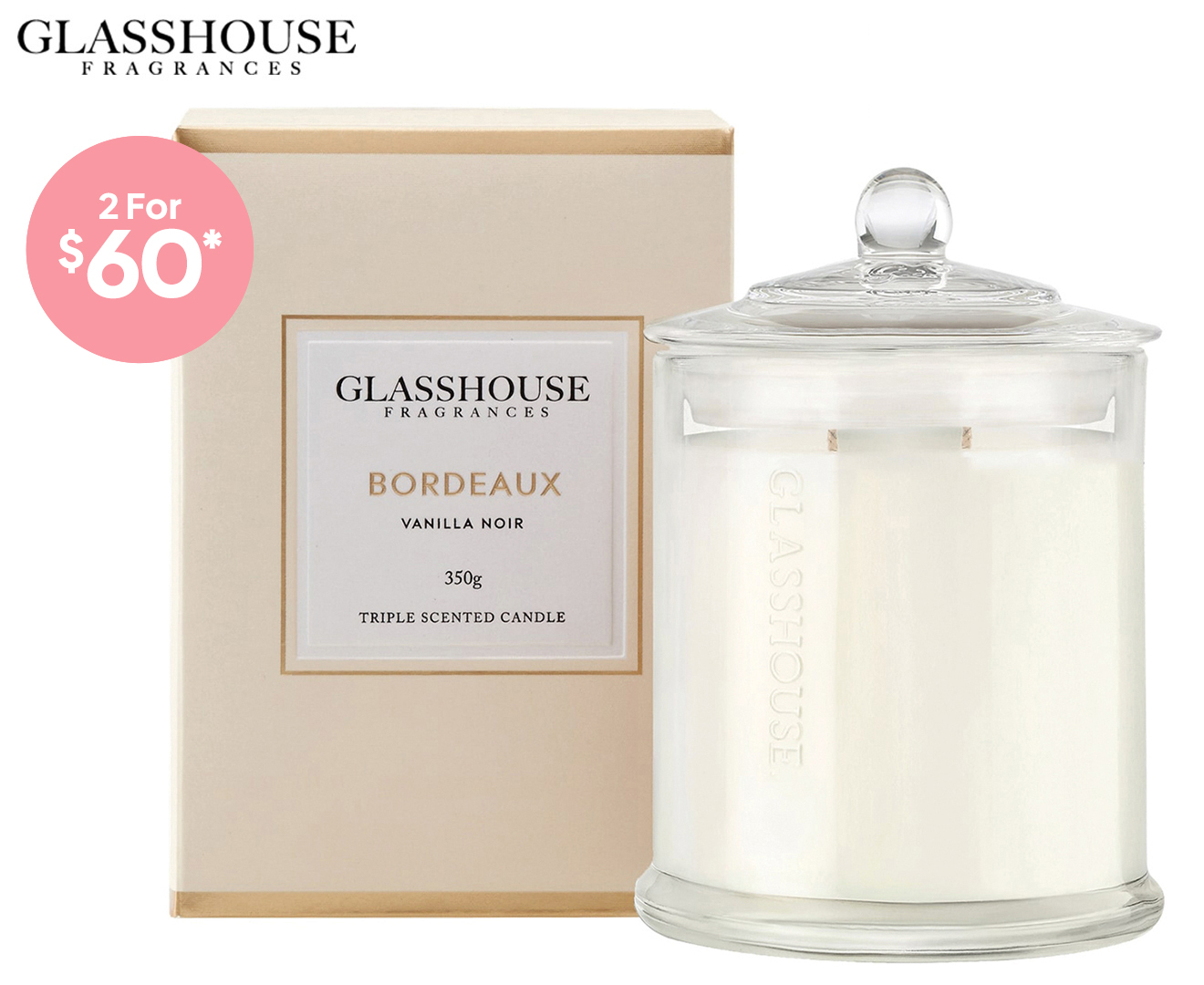 Glasshouse Bordeaux Vanilla Noir Triple Scented Candle 350g
