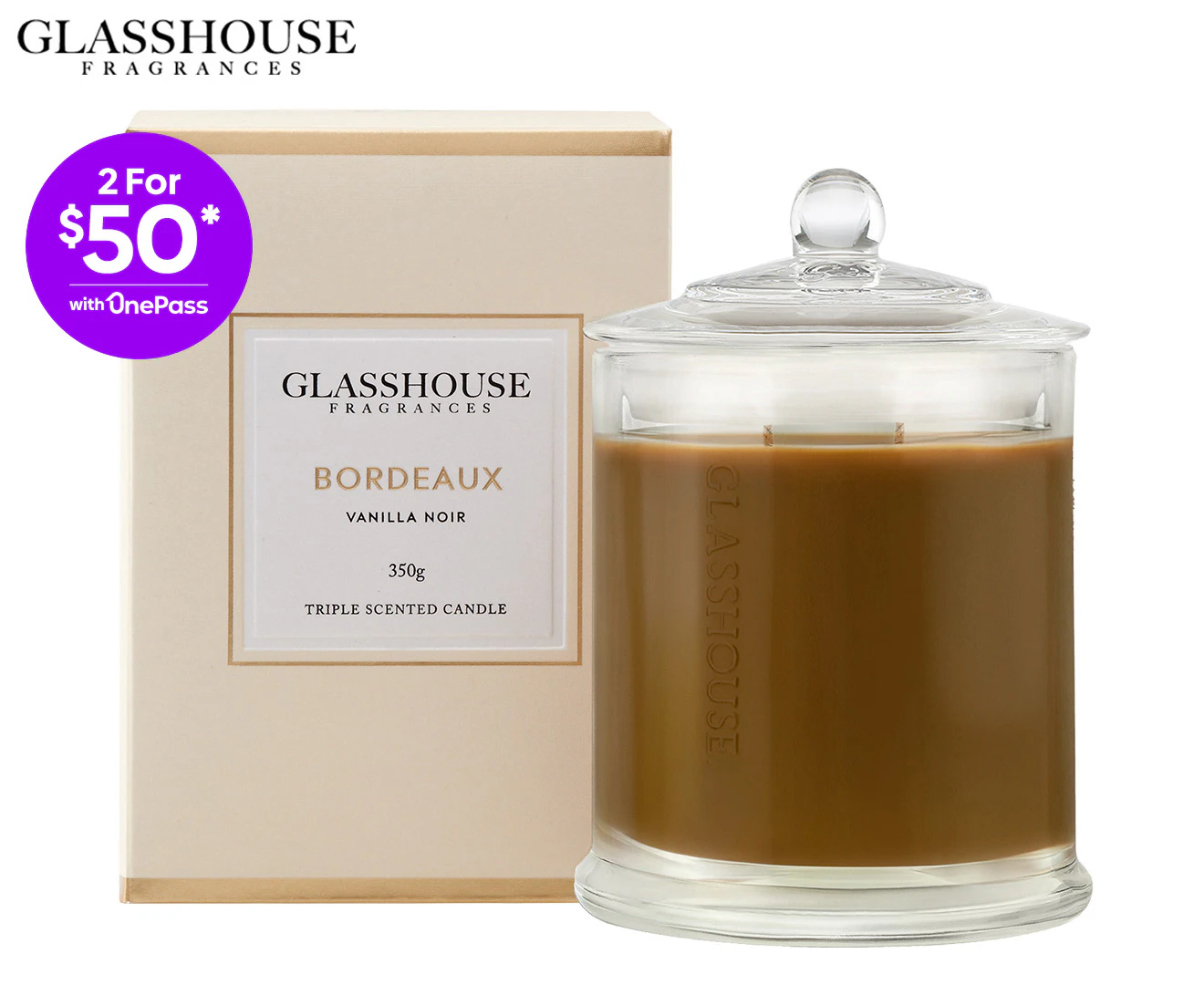 Glasshouse Bordeaux Vanilla Noir 350g Triple Scented Candle