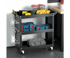 3-Tier Tool Cart Storage Trolley Toolbox Workshop Garage Organizer Black