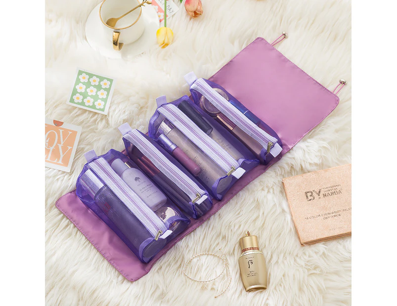 4-in-6 Detachable nylon cosmetic bags Travelling Hanging Toiletries-Purple