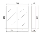 750x750x155mm Pencil Edge White Shaving Cabinet With Mirror PVC Polyurethane White Tempered Glass Shelves