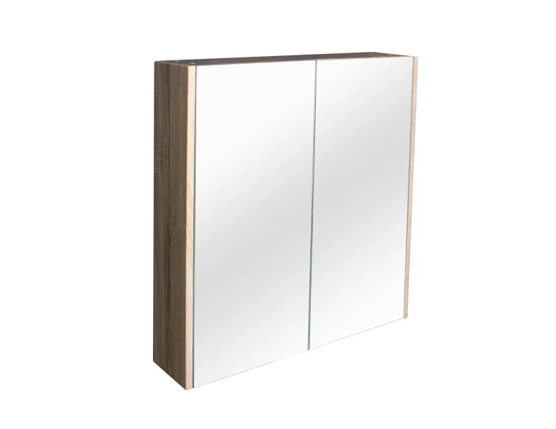 600x720x150mm White Oak Wood Grain PVC Filmed Shaving Cabinet Bathroom Mirror Wall Hung