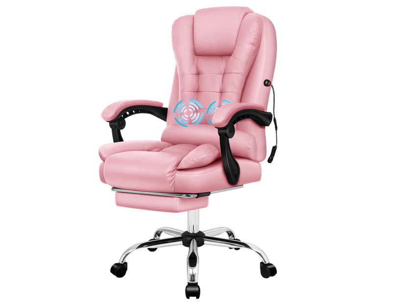 ALFORDSON Massage Office Chair Executive PU Leather Pink (with footrest)