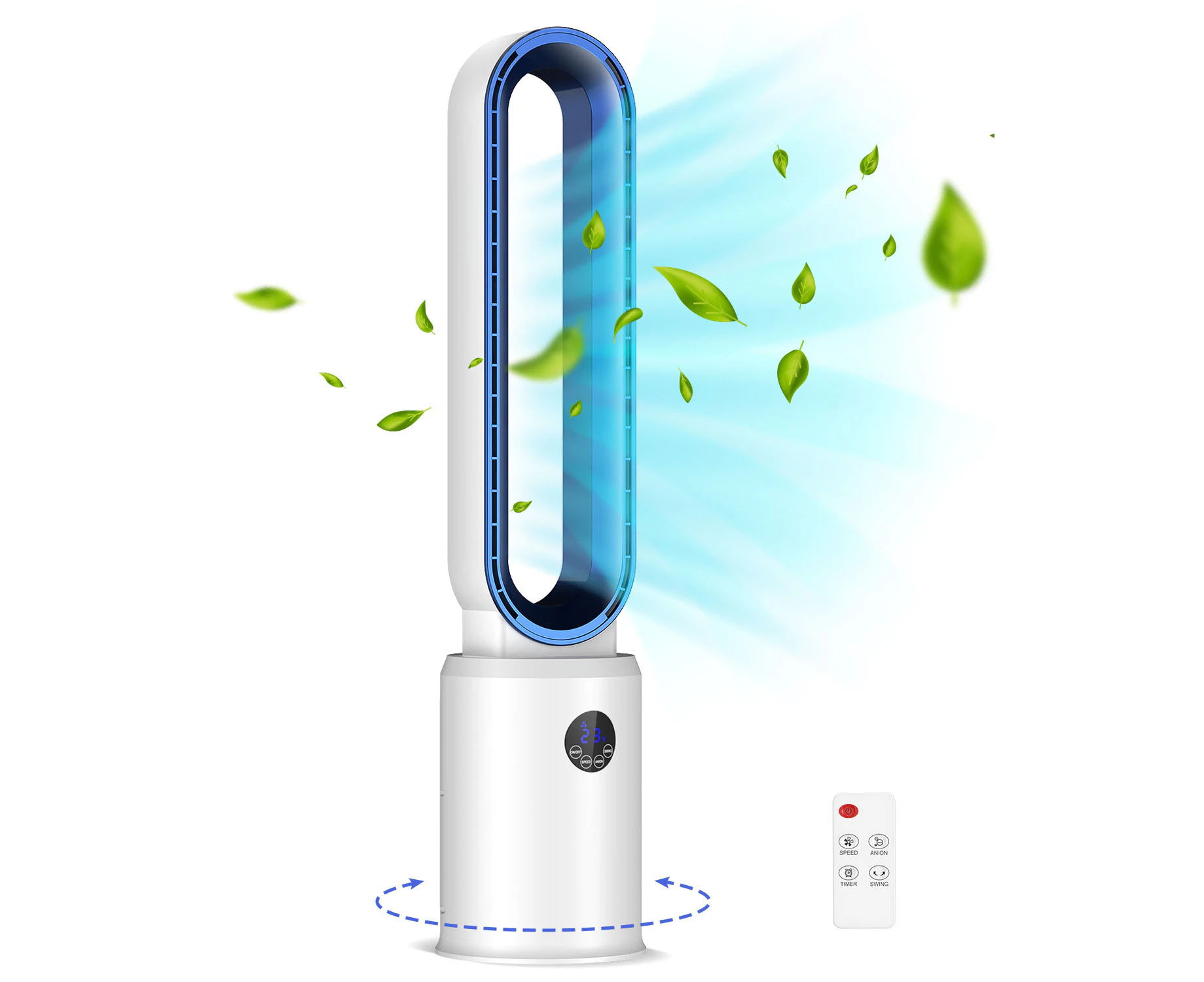 YOPOWER Bladeless Tower Fan Air purification Cooler with 24-Speed Wind, 8H Timer, Remote Control