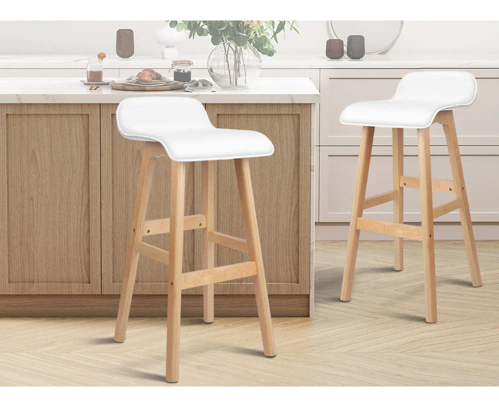 ALFORDSON 2x Wooden Bar Stools Kitchen Dining Chair Leather Samuel WHITE