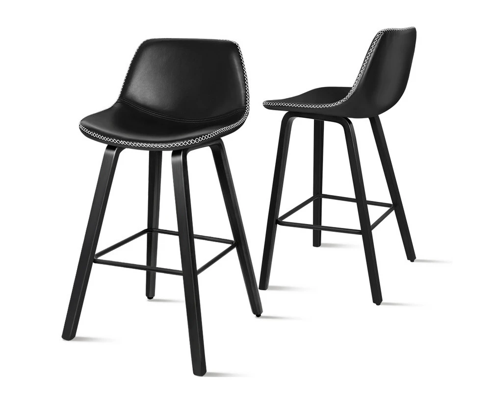 ALFORDSON Set of 2 Noah Embellished Stitching Bar Stools (All Black)