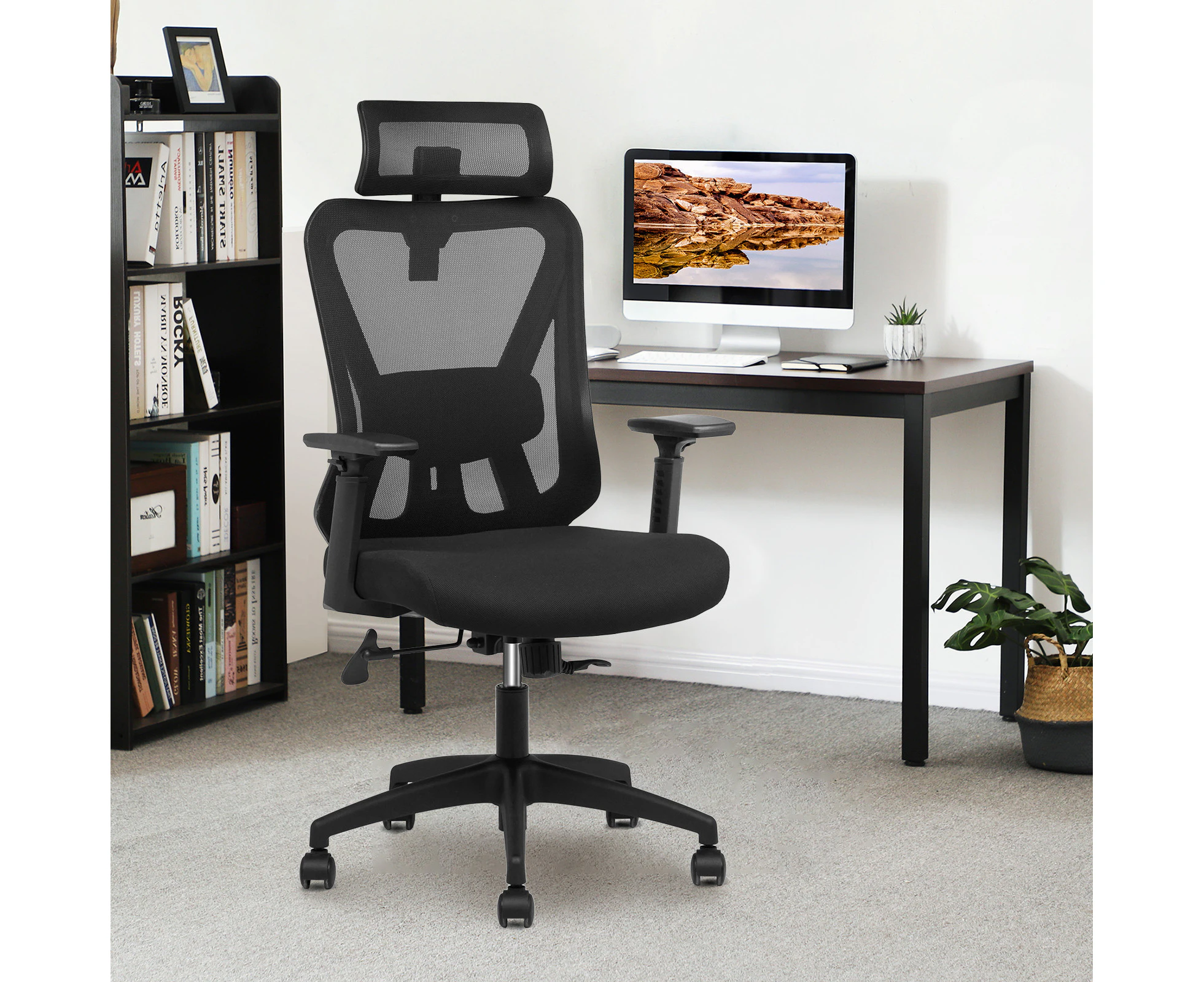 Ergonomic Office Chairs Mesh Desk Chairs Task Chair Adjustable Lumbar Support Headrest 3D Armrest Gaming Chair Home Office Study Chair Black