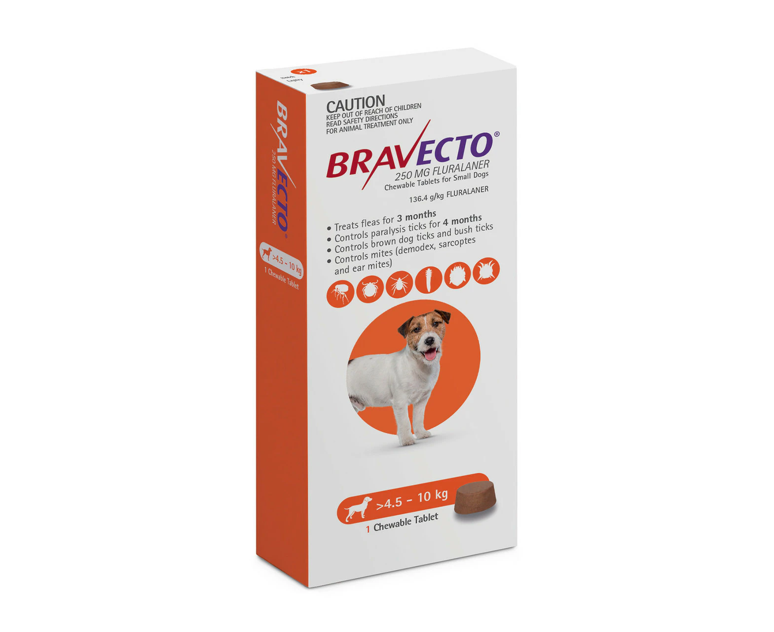 Bravecto Small Dog Orange 4.5-10kg Single Chew Flea & Tick Control - Small