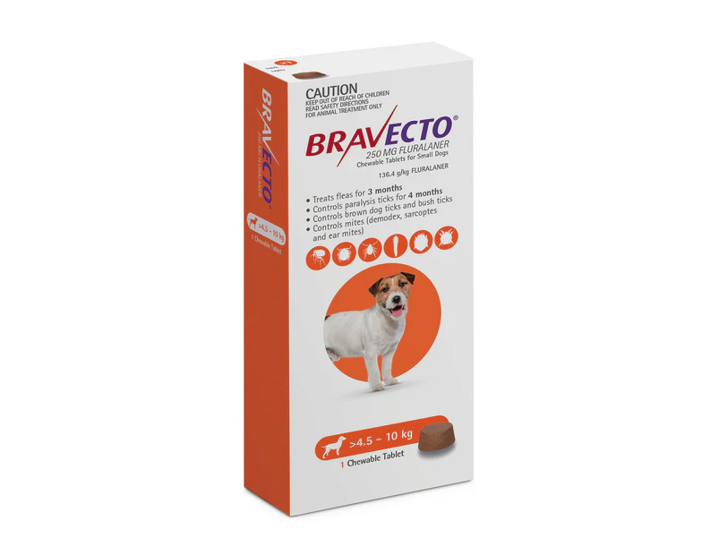 Bravecto Small Dog Orange 4.5-10kg Single Chew Flea & Tick Control - Small